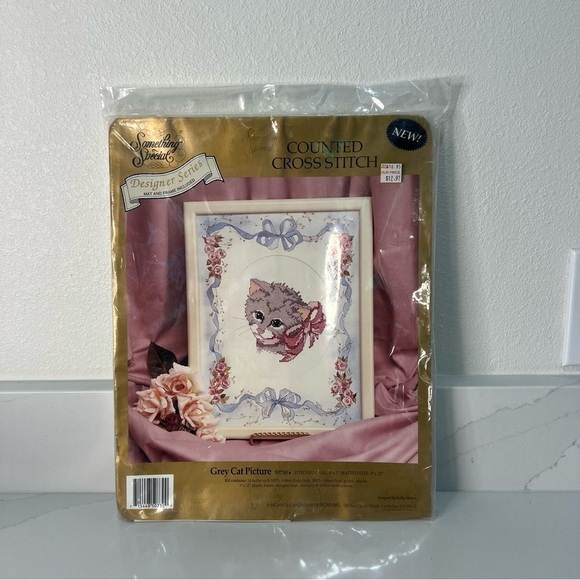 Something Special Counted Cross Stitch Kit Grey Cat Design 9"x12" Frame Included - Picture 4 of 7